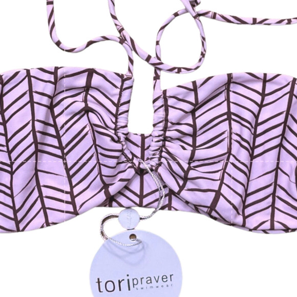 Tori Praver NWT Halter Tie Bandeau Pink Brown Swim Top Small - Picture 5 of 9